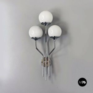 Applique in acciaio cromato e vetro, 1970 ca.