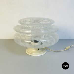 Lampada da tavolo in vetro e metallo bianco, 1960 ca.