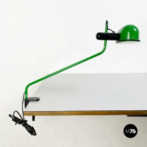 Lampada da tavolo in metallo verde con morsetto, 1980 ca.
