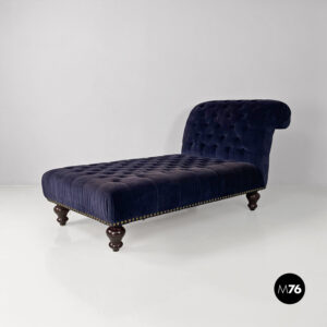 Chaise longue in velluto blu, 1980 ca.
