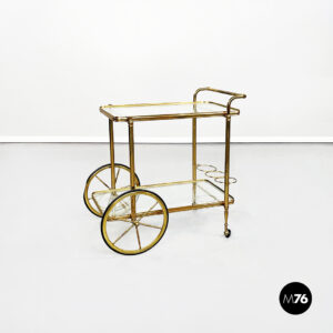 Carrello portavivande in ottone e vetro, 1950 ca.