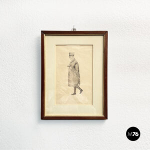 Quadro con disegno a matita su carta, 1900 ca.