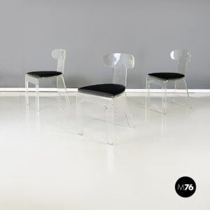 Sedie in plexiglass trasparente e sky nero,  1980 ca.