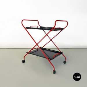 Carrello in metallo rosso e nero, 1980 ca.