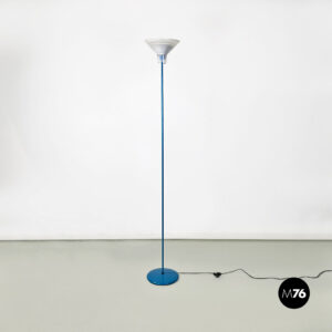Lampada da terra in metallo azzurro e vetro, 1980 ca.
