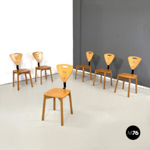 Sedie di legno e metallo nero, 1980 ca.