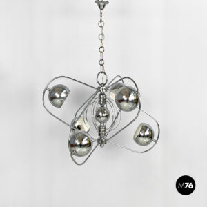 Lampadario a forma di atomo in acciaio cromato, 1970 ca.