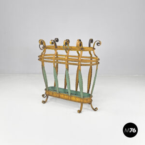 Portaombrelli in ferro battuto giallo e verde, 1900 ca.