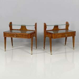 Comodini in legno, ottone e vetro, 1950 ca.