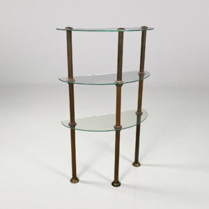 Consolle a tre piani in metallo e vetro, 1920 ca.