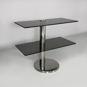 Consolle in vetro fumè e acciaio, 1980 ca.