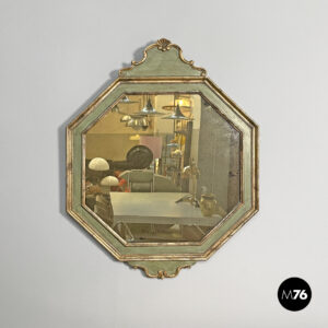 Specchio da parete in legno verde e dorato, 1700 ca.