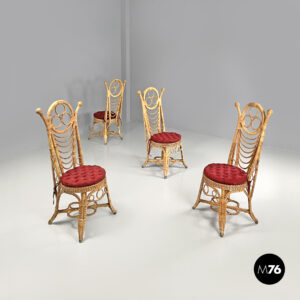 Sedie in rattan e tessuto rosso, inizio 1900 ca.