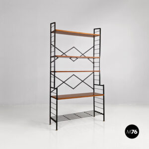 Libreria String autoportante in legno, ottone e metallo, 1960 ca.