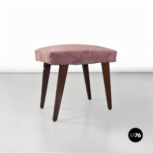 Pouf in velluto rosa e legno, 1960 ca.
