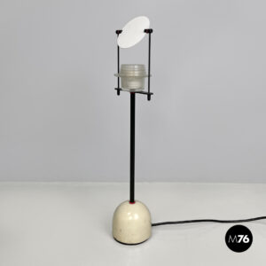 Lampada da tavolo in vetro, metallo nero e bianco, 1980 ca.