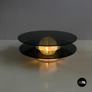 Tavolo da caffè con lampada in vetro fumè e plexiglass, 1970 ca.