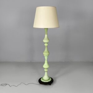 Lampada da terra in tessuto e vetro opalino verde, 1930 ca.