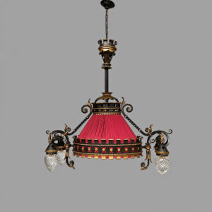 Lampadario in metallo e tessuto rosso, 1940 ca.