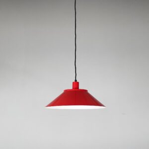 Lampadario in vetro, metallo rosso e bianco, 1970 ca.