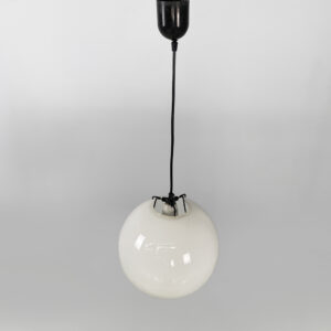 Lampadario tondo in vetro bianco, 1950 ca.