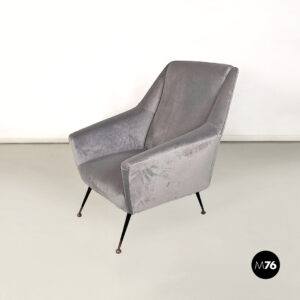 Poltrona in velluto grigio e metallo, 1960 ca.