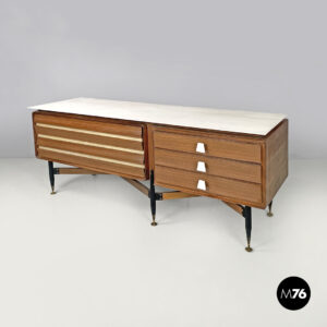 Sideboard in legno e marmo, 1960 ca.