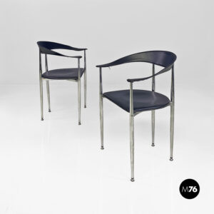 Sedie in acciaio e pelle nera, 1970 ca.